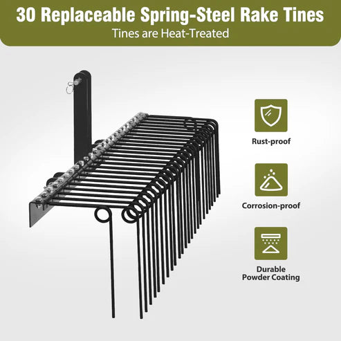 Garvee 72-Inch Pine Straw Rake – 30 Coil Spring Tines – Heavy Duty Powder-Coated Steel – 3-Point Hitch – For Cat 0 & Cat 1 Tractors – Leaves, Grass – Black (Fine Quality)