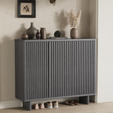 Garvee 46 Inch Shoe Cabinet With Fluted Door, 5-Tier Storage, Adjustable Shelves, Rustic Entryway Bench, Gray - Gray