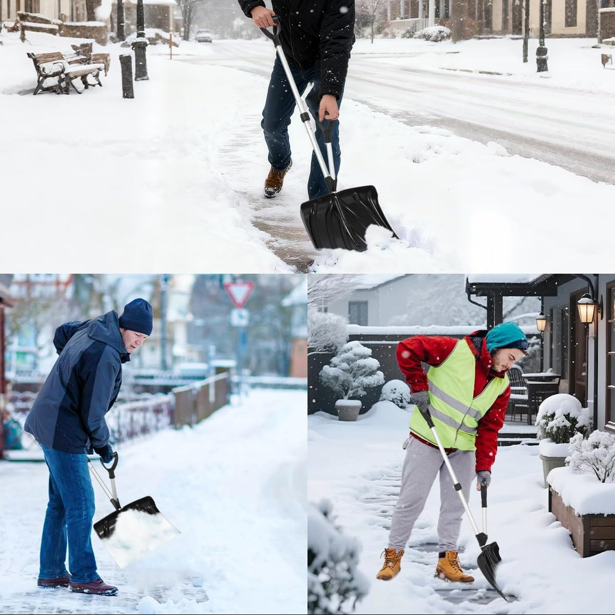 Garvee Ergonomic Dual D-Ring Snow Shovel – 18" Wide Blade with Aluminum Edge – Lightweight Snow Removal Tool for Driveway, Walkway, Car, Yard – Black Shovel with Silver Rod