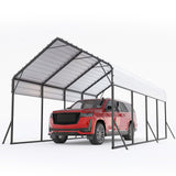 Garvee 13 ft x 21 ft x 11 ft Oversized Metal Carport Heavy Duty Steel Shed for Bass Boats Pickup Trucks Tractors, 660 LBS, All-Weather Protection, Grey - White