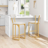 Garvee Bar Stools Set of 2, Counter Height Metal Stools with Upholstered Velvet, Kitchen Counter and Island Chairs, Gold