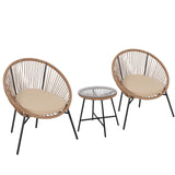 Garvee 3 Piece Patio Bistro Set Acapulco Chairs with Cushions and Glass Top Side Table for Balcony Porch Poolside Brown - Brown