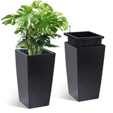 Garvee 16 Inch Tall Planters Set Of 2 With Water Level Monitor And Automatic Watering System, Black, Durable Weather-Resistant Plastic - Black