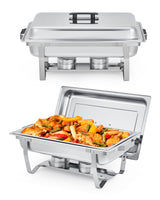 Garvee Chafing Dishes Buffet Set of 2, 8QT Stainless Steel Food Warmers with Lid & Foldable Frame, Silver, Catering & Party Use