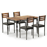 Garvee Dining Table Set for 4, 5 Piece Industrial Metal Frame and Wooden Top Kitchen Dining Room Apartment Space-Saving - Brown