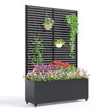 Garvee Metal Raised Garden Bed with Trellis and Wheels, 71"x47"x16", Black, Outdoor Planter Box for Climbing Plants and Vegetables