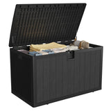 Garvee 130-Gal Lockable Waterproof Deck Box, All-Weather Outdoor Storage, 50x27x26 Inches, Wood-Grain Resin - Black