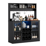 Garvee Kitchen Buffet Pantry Coffee Bar Cabinet with Storage, Wine Rack, LED Lights, Adjustable Shelves, White