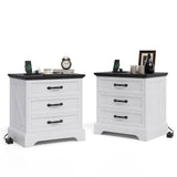 Garvee Modern Farmhouse Nightstand with Charging Station, 3 Large Drawers, Rustic White 24.8 Inch for Living Room Bedroom