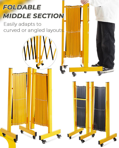 Garvee Metal Expandable Barricade, 11 Ft Folding Security Gate, Rotatable & Portable Expandable Barricade Gate Outdoor, Industrial Expandable Barricade Gate with Casters, Yellow&Black