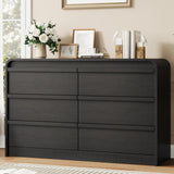 Garvee Arched 6 Drawer Dresser Black Wooden Chest of Drawers for Bedroom Living Room Nursery 47" Wide