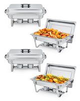 Garvee Chafing Dish Buffet Set 4 Pack, 8QT Stainless Steel Food Warmer with Lid & Foldable Frame for Parties, Weddings, Catering, Silver