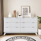 Garvee Bedroom Chest of Dresser Wood 54" Drip Pattern Six-Drawer Chest with Faux Marble Top Beige