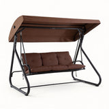 Garvee 3-Seat Outdoor Convertible Swing Glider with Adjustable Canopy for Patio Backyard Porch Garden, 2-in-1 Bench to Flat Bed, Brown - Brown