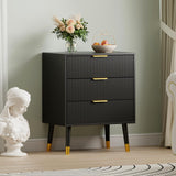 Garvee 3 Drawer Dresser for Bedroom, Modern Closet Dressers Chest of Drawers, Black, Small Fluted Nightstand, Storage Organizer Unit - Black