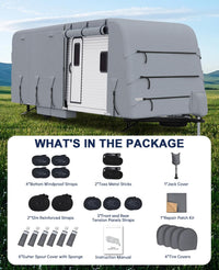 Garvee Heavy Duty 4-Layer RV & Travel Trailer Cover – Waterproof, Windproof, UV Resistant, Breathable – Extra Straps & Tire Covers – Fits 20-22FT, Grey – 160g Four-Layer Top & 110g Three-Layer Sides Non-Woven Fabric