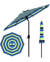 Garvee 9FT Outdoor Patio Umbrella, Market Umbrella with Push Button Tilt and Crank, UV Protection, Waterproof, Yellow-Blue-Purple Striped - Yellow-Blue-Purple Striped