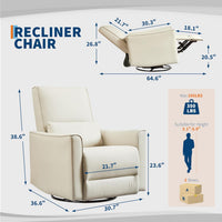 Garvee Swivel Rocking Manual Recliner Chair for Adults, Rocker Recliner Glider Deep Seat PU Leather Sofa Chair with High Backrest for Nursery, Living Room, Bedroom & Home Movie Theater, Beige