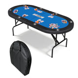 Garvee 8 Player Oval Poker Table Foldable With Storage Bag For Texas Holdem And Blackjack 72" Blue - Blue