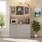 Garvee Kitchen Pantry Cabinet 71 in Tall Storage Cabinet with Doors & Shelves Adjustable Black Corner Kitchen Storage Hutch with Microwave Shelf and Charging Station