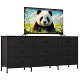 Garvee 63" TV Stand 9 Drawer Dresser for Bedroom with Wooden Top Long Entertainment Center Natural Wood Black - Black