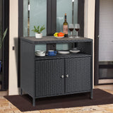 Garvee Patio Outdoor Wicker Storage Cabinet with Shelf, Powder Coated Steel, Grey, Patio Pool Garden Kitchen - Black + Gray