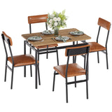 Garvee Dining Table Set for 4, 5 Piece Wooden Table and PU Upholstered Chairs, Modern Metal Frame, Brown, Apartment Dining Room