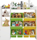 Garvee 43.5 in Kids Toy Organizers and Storage Box with 8 Bins, 4-Tier, White, Playroom and Nursery Storage - White + Yellow/Green Frame