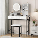 Garvee Vanity Desk with Mirror and Lights, Makeup Vanity with 2 Drawers, Stool, Power Outlet for Bedroom Dressing Room, Black & White - Black