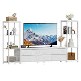 Garvee TV Stands Dresser With 6 Fabric Drawers & 2 Industrial 4-Tier Storage Shelves For Living Room, Large Entertainment Center For 75 Inch TV, Modern Wood And Metal - White