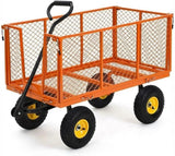 Garvee Steel Garden Cart Heavy Duty Metal Wagon with 10" Wheels, 180° Rotating Handle, Removable Sides for Farm Yard, 1100 LBS Capacity, Steel Color