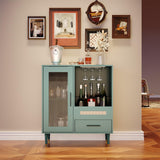 Garvee Wine Bar Cabinet with Tempered Glass Door & Rack, 30.7" Freestanding Modern Buffet Sideboard for Dining Room, Kitchen Coffee Bar & Liquor Storage, Black - Green