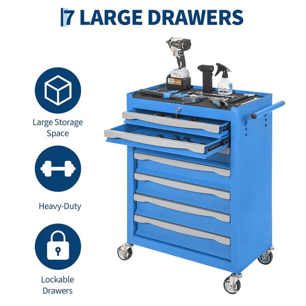 Garvee 7-Drawer Tool Chest Rolling Tool Cart with Wheels Large Capacity Tool Storage Cabinet Keyed Locking for Garage Workshop Warehouse Black Red Blue