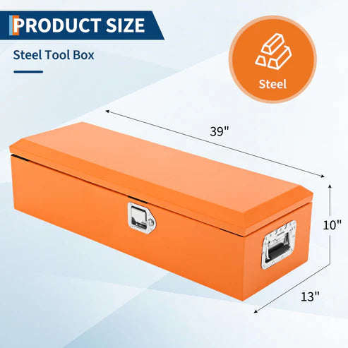 Garvee 39 Inch Steel Truck Bed Tool Box - Diamond Plate Design with Side Handles and Locking Keys, Compact Storage for Pickup Trucks, RVs, and Trailers, Orange
