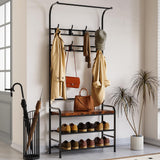 Garvee Hall Tree Bench, Rustic Brown with 8 Hooks, Storage Bench with Hanging Bar, Coat Rack for Entryway, Hallway, Bedroom - Brown