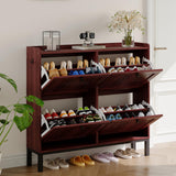 Garvee Shoe Cabinet, Walnut PB and MDF Organizer with 4 Flip-Front Drawers, 41.3"WX9.45"DX37.9"H Slim Entryway Storage, Adjustable Removable Dividers, Hollow Ventilated Doors, Raised Legs for Hallway and Apartment - Walnut