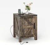 Garvee Farmhouse Nightstand with USB Charging Station, Rustic Bedside Table with Sliding Barn Door, 18 Inch, Wood Finish