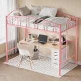 Garvee Twin Size Loft Bed with Ladder & Guardrail, Heavy Duty Metal Frame, Space-Saving Design for Kids, Teens, Dorms, Small Rooms, Black - Pink