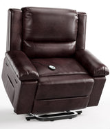 Garvee Oversized Power Lift Recliner Chair with Heat and Massage, PU Leather Electric Lift Recliner for Elderly & Mobility Impaired, Adjustable Back and Legs, Heavy Duty Lift Chair for Seniors, Dark Brown - Dark Brown