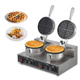 Garvee Commercial Double Heads Waffle Maker 110V 2600W Stainless Steel Non-stick Round Waffle Iron for Restaurant