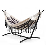 Garvee Portable Double Hammock with Stand, Outdoor Patio Backyard Poolside, Large Size, Black