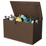 Garvee 120 Gallon Waterproof Outdoor Storage Box, Lockable Plastic Deck Box, Patio Storage Bin for Pool, Garden Tools, Backyard, Porch, Brown - Brown