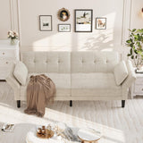 Garvee 89" Futon Sofa Bed Convertible Couch Bed with Deep Seat Adjustable Backrest & Armrest for Living Room Bedroom Apartments Neutral Color - Beige