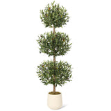 Garvee 5FT Artificial Olive Tree Triple Ball Topiary Faux Plant with Moss & Pot Outdoor Indoor Realistic Greenery
