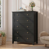 Garvee 5 Drawer Dresser Black With Deep Drawers & Metal Knobs For Bedroom Entryway Hallway, Tall Modern Wooden Chest - Black
