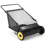 Garvee 21 Inch Push Lawn Sweeper Leaf & Grass Collector With Strong Rubber Wheels And Heavy Duty Steel Frame Large 3.5 Cu. Ft Hopper Bag Adjustable Height - Yellow & Black