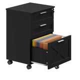 Garvee Mobile Filing Cabinet 3-Drawer Lockable Office Storage Durable MDF with Hanging File Compartment and Casters for Home Office, Black - Black