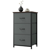 Garvee Stylish 3-Drawer Dresser with Removable Fabric Bins Multi-Functional Storage Organizer for Bedroom Living Room Closet Entryway Hallway Laundry Room Wood Grain Print Easy Assembly Space-Saving - Gray Pattern + Black
