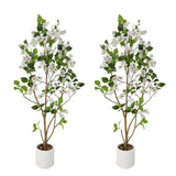 Garvee 2-Pack 4FT Artificial Bougainvillea Trees with Large Purple Flowers Indoor Outdoor Faux Plant Decor for Weddings Parties Christmas Patio Home - White