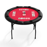 Garvee 48 Inch 8 Player Round Folding Poker Table with Cup Holders, Casino Grade Felt, Portable for Home, Man Cave & Parties, Green - Red